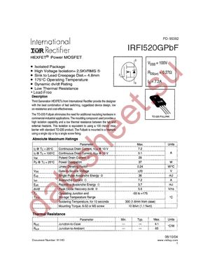 IRFI520GPBF datasheet  